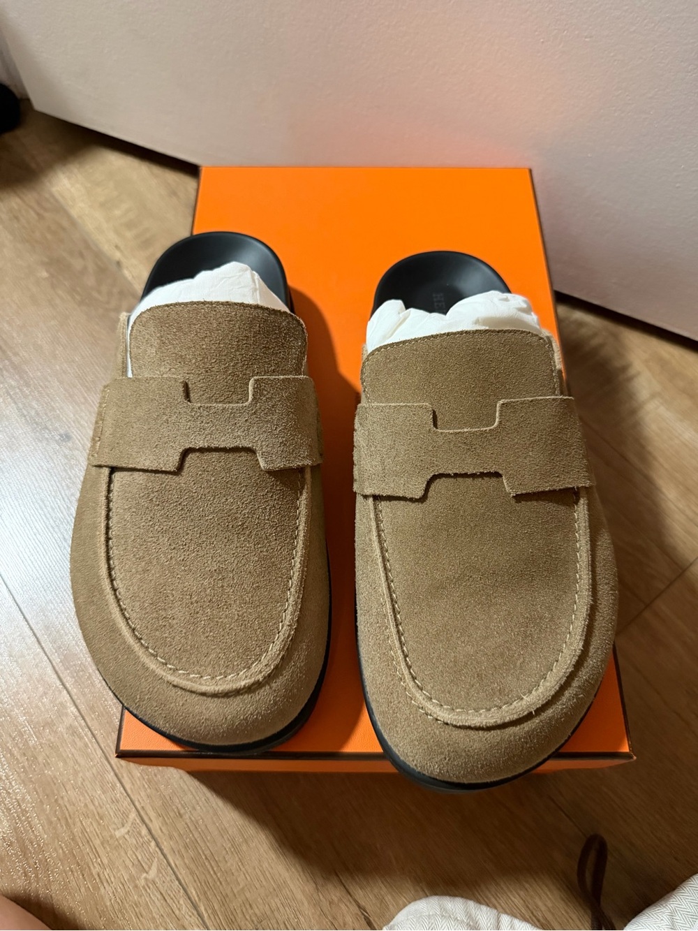 Hermes Women's Suede Mule Clogs in Brown